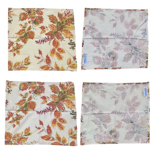 April Cornell Set 4 of Beige Fall Leaves 100% Cotton Cloth Napkins Autumn Decor - Picture 2 of 5